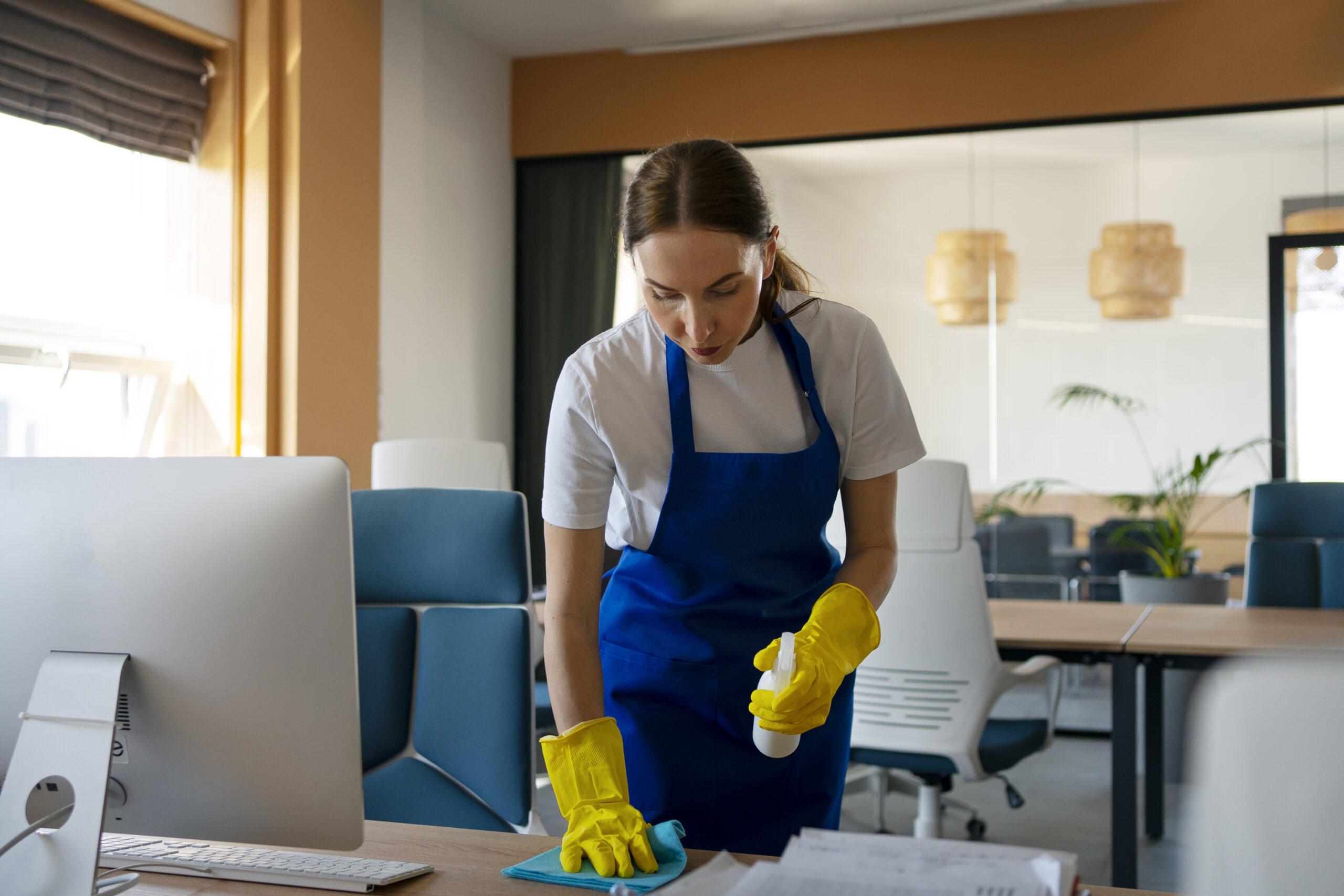 professional cleaning service person cleaning office